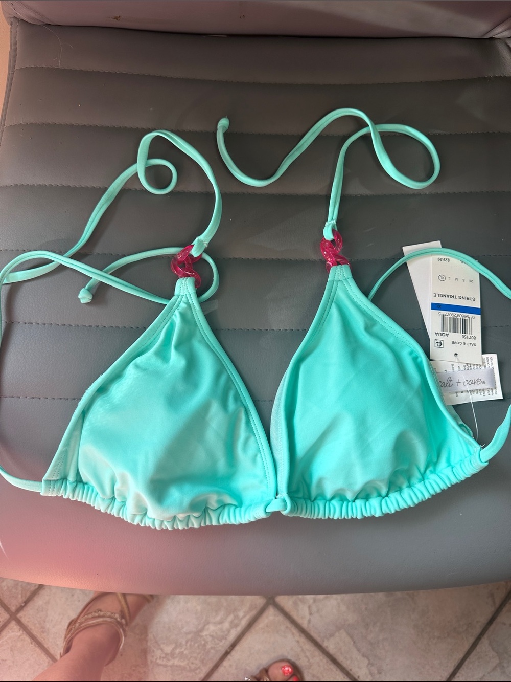 Salt + Cove Aqua Triangle Bikini Top with Turquoise Ties